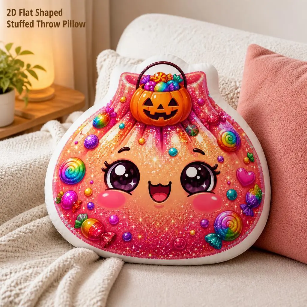 Halloween Stuffed Throw Pillows - Sparkly Spooky Dumpling, Pumpkin, Ghost Shapes - Cute Food-Themed Decor for Room, Candy Treat-Inspired Cushion for Household Textiles