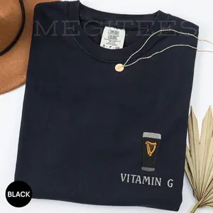 Vitamin G Left Chest Embroidered Sweatshirt -St Patricks Day Embroidered Crewneck Sweatshirt - Genius Hoodie Casual Wear Womenswear