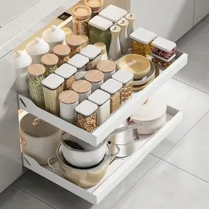 Pull out Cabinet Organizer, Boxes with Nano Adhesive Film, Slide out Drawers for Kitchen Cabinets with Adhesive 21" Deep Heavy Duty Expandable(12.6"-21") , Adjustable Roll out Shelf Storage Organization for Pantry, Bathroom