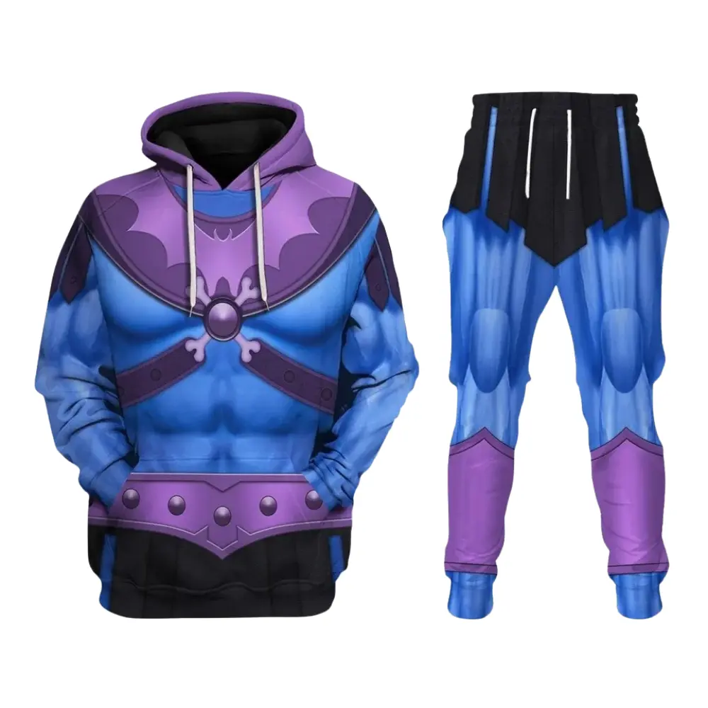 Skeletor 3D Hoodie and Sweatpants Set, Blue Purple Halloween Costume Cosplay Outfit, Halloween Gift for Masters of the Universe Fans