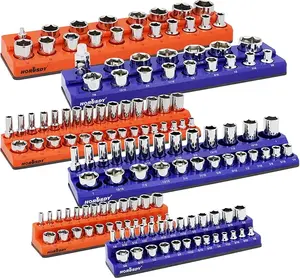 6-Piece Magnetic Socket Organizer Set, Magnetic Socket Holder, 1/4", 3/8", 1/2" Socket Holds 143 Pieces Magnetic Socket Trays. (6-Piece Magnetic Socket Organizer Set)