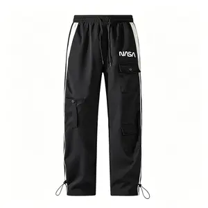 Men's Cargo Pants, Jogger Pants, Streetwear Pants, Techwear Pants，Black Cargo Pants, NASA Print Pants, Striped Joggers, Elastic Waist Drawstring Pants，NASA Print Trend, Techwear Cargo Pants, Striped Streetwear, Y2K Jogger Style
