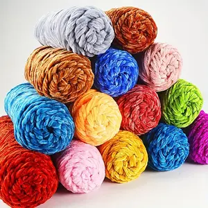 5cs Edelweiss Golden Velvet Chenille Edelweiss Fleece Hand Knitted Medium Thick Scarf Thread DIY Stick Needle Thread 100g/pc