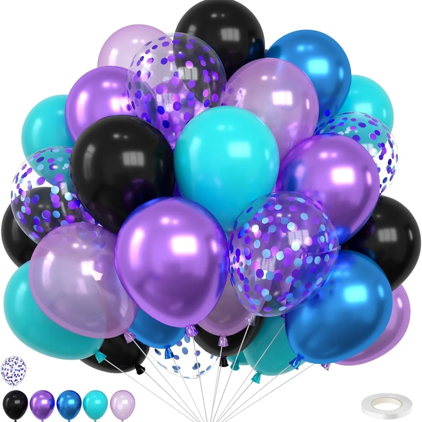 30pcs Blue Balloons, 12 Inch Metallic Color Confetti Balloons with Ribbons, Perfect for Teen Parties & Celebrations, Latex Balloons, Party Balloons