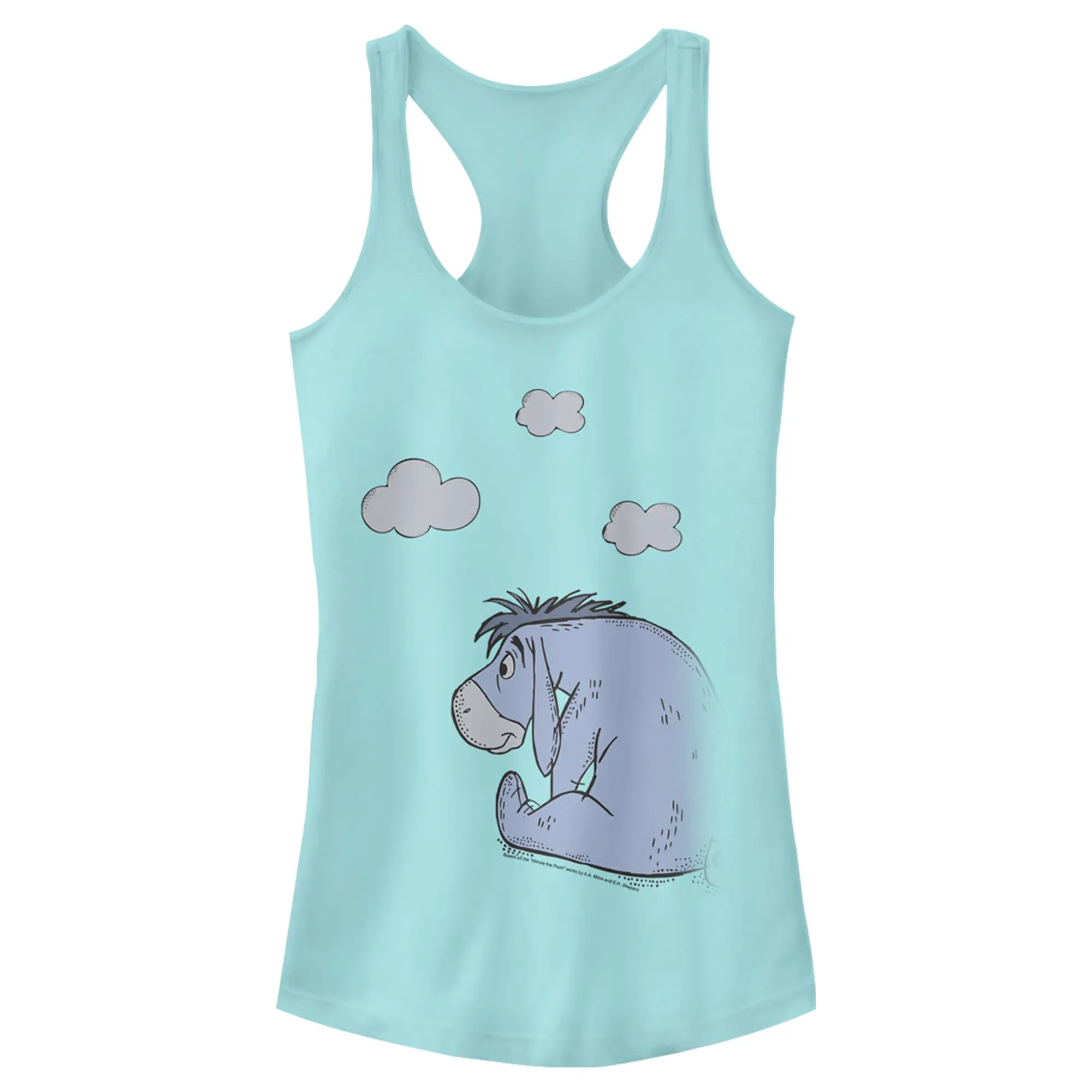 Juniors Womens Winnie the Pooh Cloudy Eeyore Racerback Tank Top, Fashion, Graphic