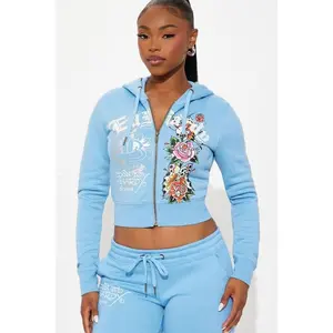 Ed Hardy Skull Haven Zip Up Hoodie - Light Blue T