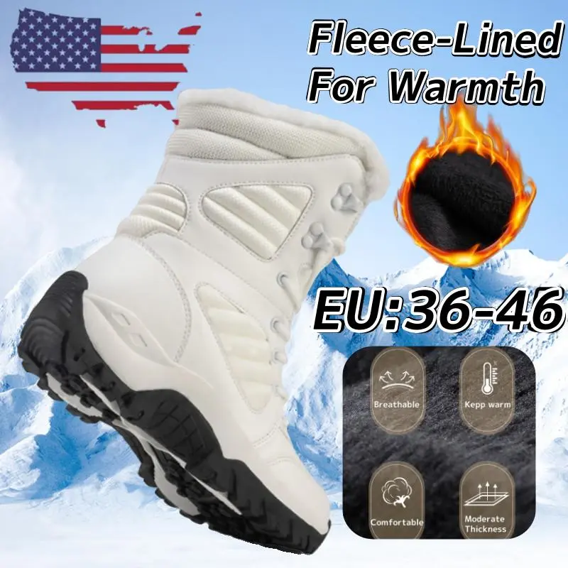 Women's Waterproof Snow Boots, Chunky Platform Lace-up PU Upper Outdoor Footwear with Thick Warm Lining, Shoe