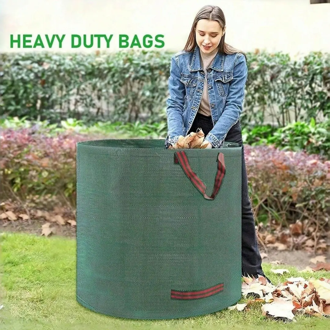Reusable Garden Waste Bag, Heavy Duty, 32 Gallon (120 Liter), Lawn Pool Yard Garbage Bag, 4 Handles, for Leaves Trash Outdoor Use