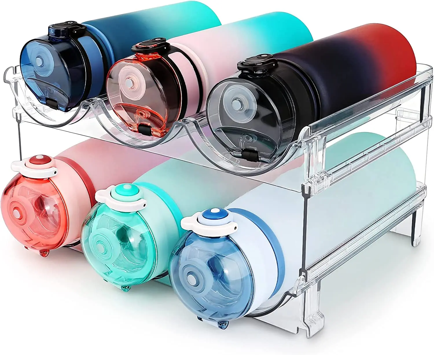 Spospo Water Bottle Organizer for Cabinet, Water Bottle Storage Organizer, 2 Packs Water Bottle Storage Rack, Water Bottle Holder for Cabinet, Stackable Water Bottle Storage Rack spospo