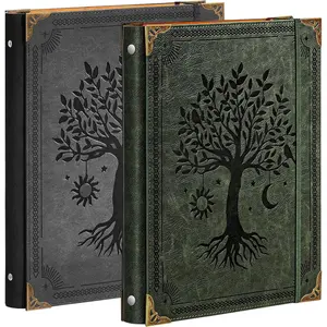 2 Pack Leather 3 Ring Binder Fits 8.5"x11" Letter Size Paper, 1 Inch Round Ring Binder Holds 200 Sheets, Notebook Cover Loose Leaf Organizer, Green and Black