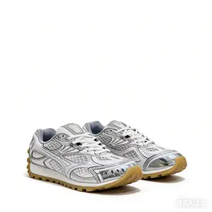 Metallic Mesh Paneled Retro Sneakers, Chunky Gum Sole, Multi Colorway Casual Streetwear Shoes for American Fashion Lovers