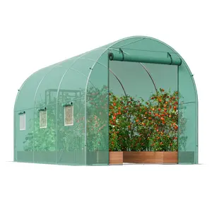 VEVOR Walk-in Tunnel Greenhouse, TikTokShopBlackFriday, 9.6x6.4x6.2 ft Hoop House Greenhouse Tunnel, Plant Hot House with Galvanized Steel Frame, Green PE Cover, Roll-up Zipper Door and 6 Windows for Outdoor
