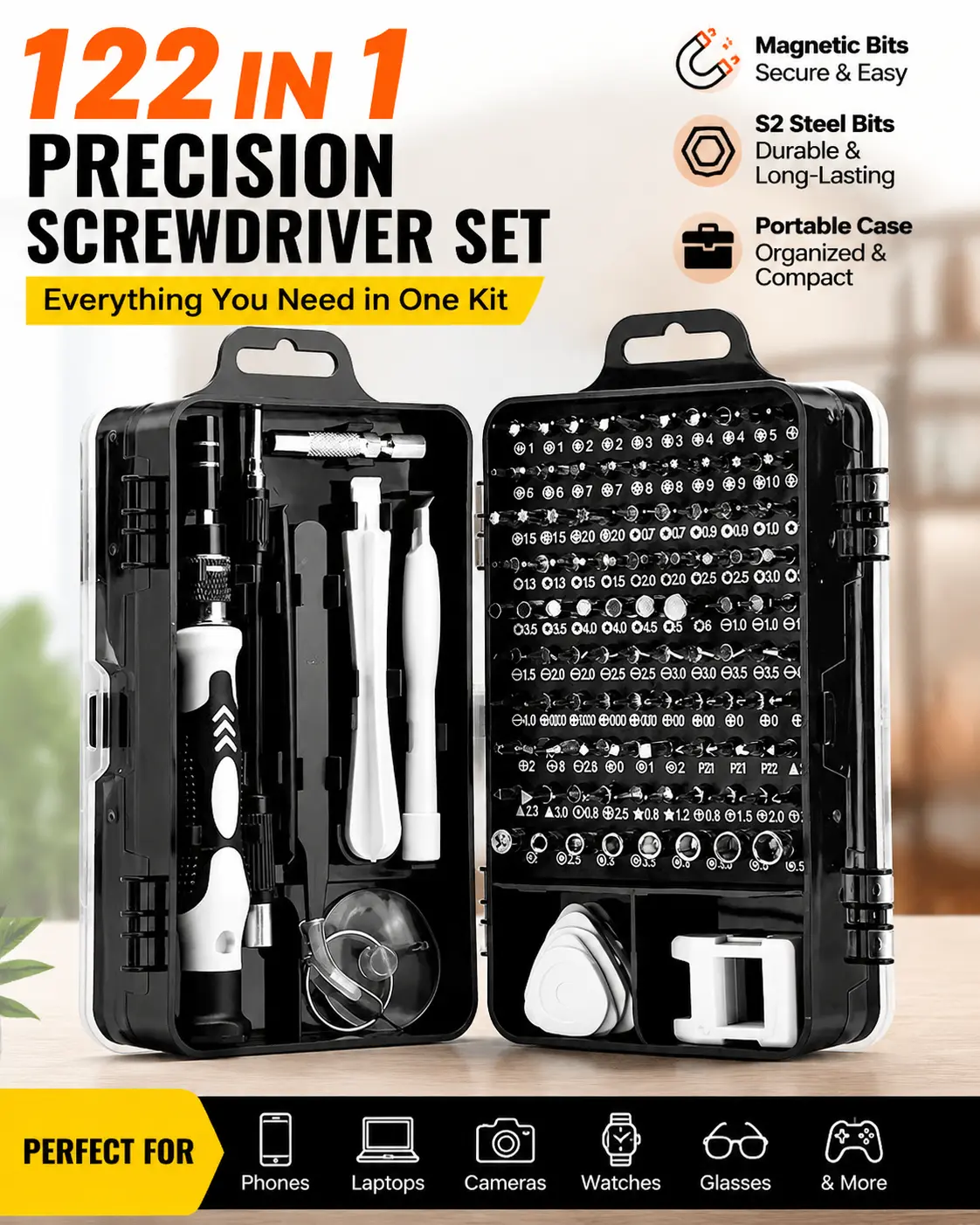 Must Have 122PCS Screwdriver Kit  Professional Repair Tools for Phones, Computers, Watches & Everyday Fixes
