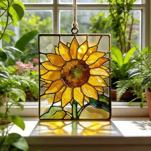 Sunflower Stained Glass Gift for Mom, Handmade Suncatcher Window Decor, Bright Floral Hanging, Mother’s Day Gift Idea, Boho Home Gift