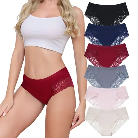Women's LEVAO 6-Pack Seamless Cheeky Lingerie Panty Briefs - Soft Lace, No-Show, Smooth, Stretchy Hipster Underwear, Clothes for Women, S-XXL