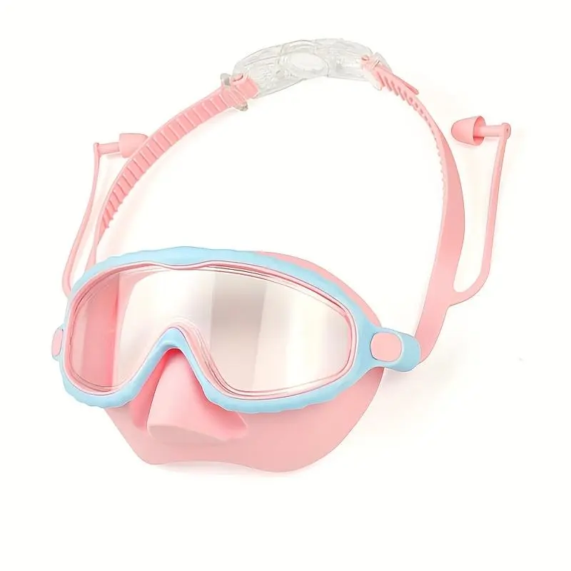 Oversized Anti-Fog Swim Goggles, High Definition Clarity, Strap And Comfort Cushions - Pink Frame with Blue Silicone Cushions, Safe for Outdoor Swimming, Beach, Pond, Stylish Swim Gear, Reliable Fit
