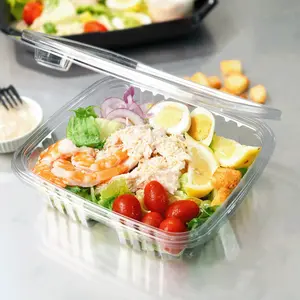 [150 sets] 48 oz PET Tamper Resistant Hinged Deli Containers w/Flat Lid, Rectangular