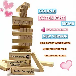 Wooden Block Stacking Game – 48-Piece Valentine’s Day Fun for  Couples