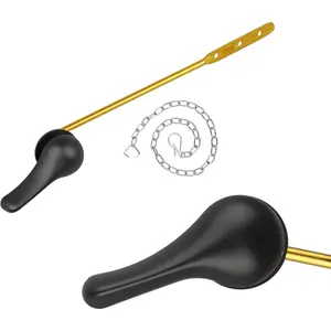 Toilet Handle Replacement Kit, Toilet Flush Handle with Stainless Steel Flapper Chains, Universal Toilet Lever for Most Front Mount Toilets, Matte Black Toilet Flush Lever