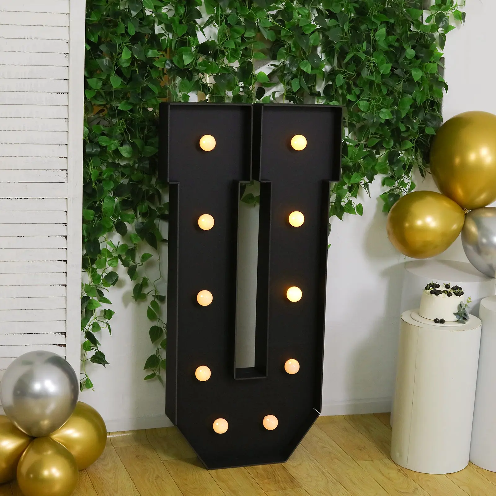 Giant LED Marquee Single Letter "U" Party Lighting Decoration - 4ft Pre-Cut Shape Black Foam Board, 10 Warm White Battery-Operated LEDs, Glue Gun and Sticks