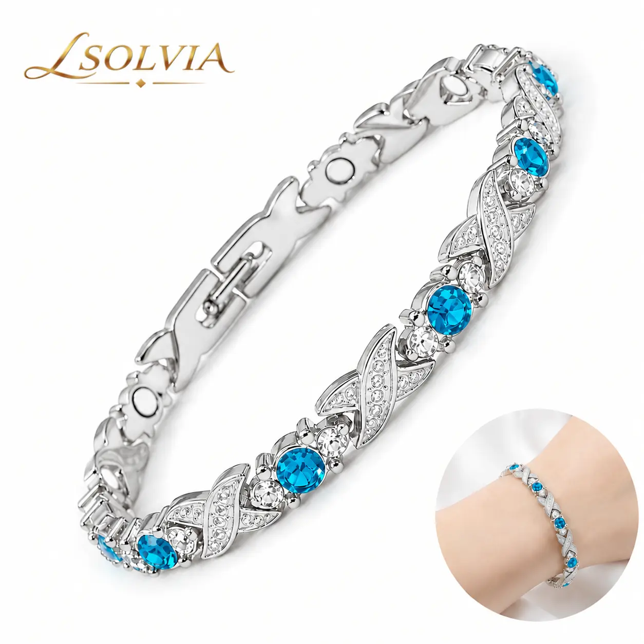 Alloy Magnetic Energy Bracelet with Rhinestones – Adjustable Fashion Magnetic Therapy Bracelet for Women (Size: 20cm / 7.87 inches) – Gift for Valentine's Day, Christmas, or Mother's Day