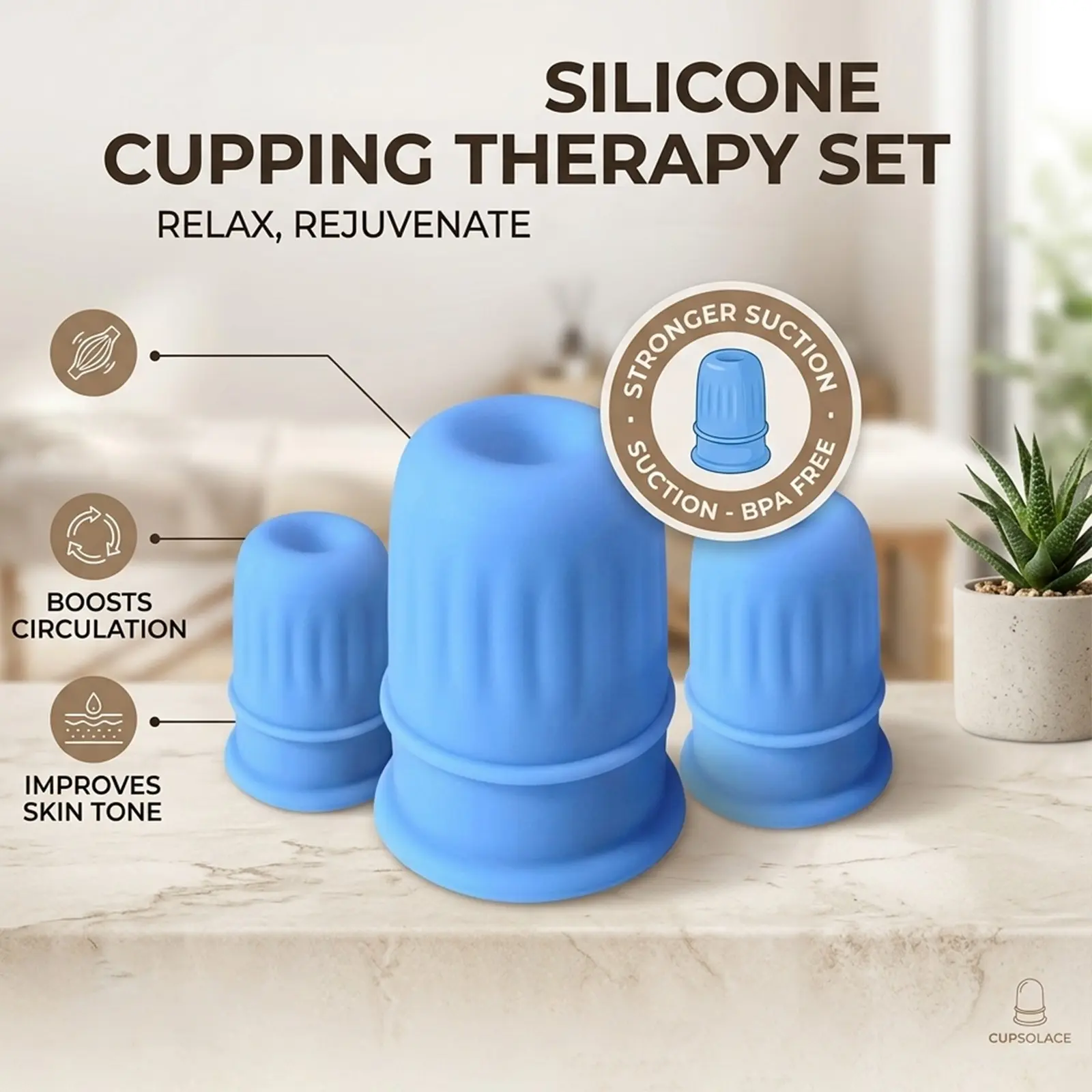 3pc Silicone Cupping Set, Peel Massage Cups, Vacuum Suction Cups, Scraping Cups, Suitable for Beauty Salons and Home Use, Lightweight, Body Care Tool