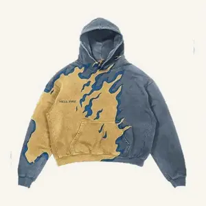 Graphic Flame Hoodie Hell Fire Oversized Fit Y2K Streetwear Hip Hop Hoodie In Blue Yellow And Blue Gift For Men And Women