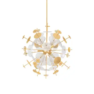 Gleason Chandelier - Contemporary Sputnik Design with Vintage Gold Leaf and Decorative Glass Accents