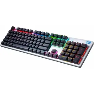 HP GK400F Mechanical Gaming Keyboard – Wired USB 104-Key Full Size, Brown Mechanical Switches, Blue Backlit, Compatible with Desktop and Laptop (Silver+Black)