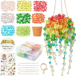 Beaded Plants Kit, Colorful Beads Leaf Glass Flowers for Succulent Plant Lover Jewelry Making DIY Craft Gifts Colorful Dangling Charms Sun Catchers Window Home Décor