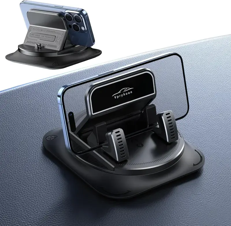 Summer Wins Dashboard Car Phone Holder - Anti-Slip 360° Swivel Mount, Spring Clip, 1-Hand Operation for All Smartphones, Rotating Dashboard Clip
