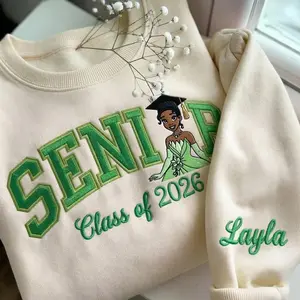 Senior Embroidered Sweatshirt, Personalized Princess  Crewneck, Custom Senior Name Shirt, Class of 2026, Grad Gift