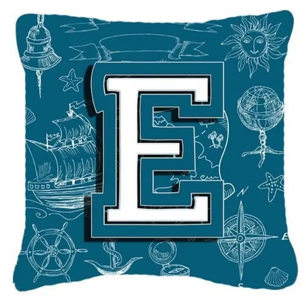 Letter E Sea Doodles Initial Alphabet Canvas Fabric Decorative Pillow