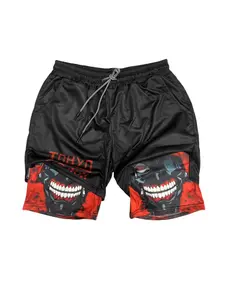 Anime Men's Simple Figure Graphic Drawstring Waist Shorts 3d Digital Printing Performance Shorts Summer Double Layer Beach Pants Fitness Training Pant Sports