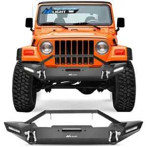 Nilight Front Rock Crawler Bumper for 1987-2006 Jeep Wrangler TJ/YJ Series, Steel Bolt-On Bumper with 2 LED Lights, Winch Plate, 2 D-Rings & Upgraded Textured Black Finish