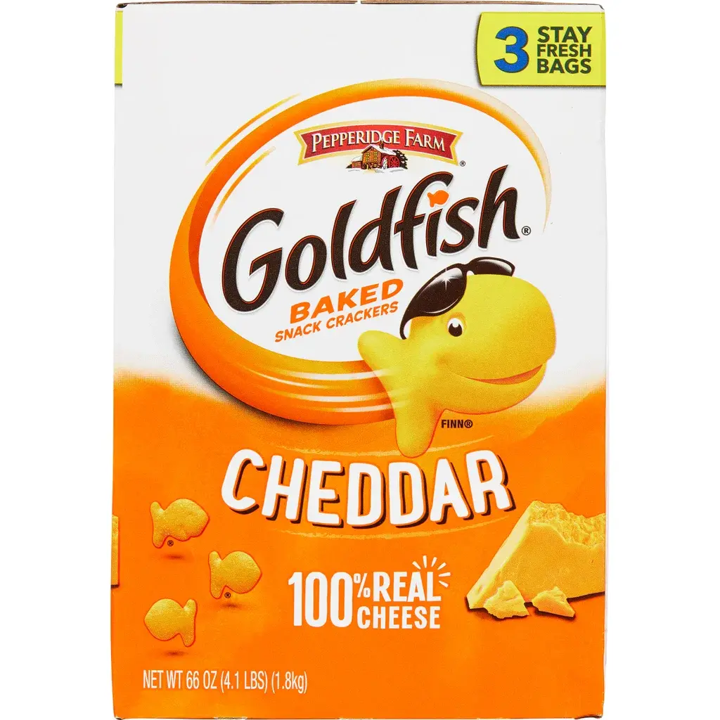 Goldfish Baked Snack Crackers, 100% Real Cheddar Cheese, 3 Stay Fresh Bag, 66 oz.
