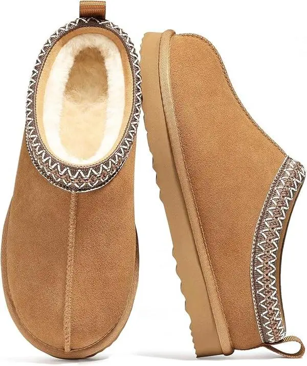【Litfun】Women's Classic Suede Fuzzy Slippers - Warm Breathable Fur Lining, Non-Slip Durable Sole, Easy-Care, Cozy Footwear for Indoor-Outdoor Daily Use Chestnut