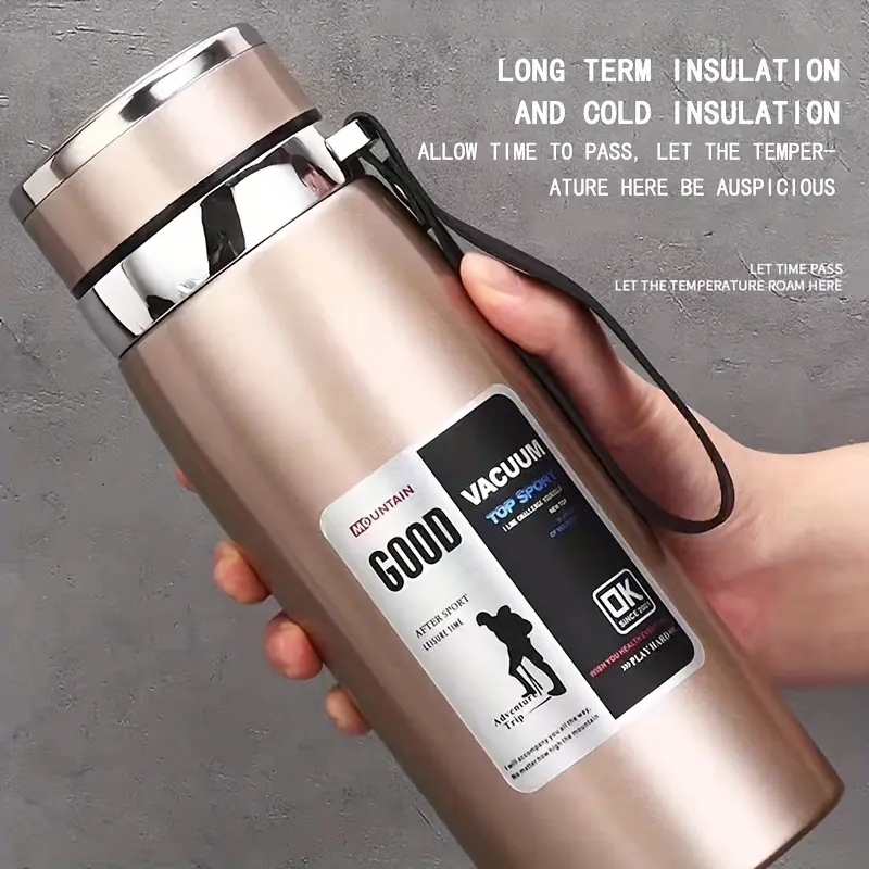34oz Vacuum Insulated Stainless Steel Water Bottle, Heat & Cold Retention Portable Insulated Flask with Carry Strap, Food-Grade Stainless Steel Bottle for Outdoor Sports, Travel, Commute & Daily Use, Portable Vacuum Flasks, Insulated Water Bottles