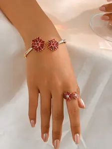 Elegant Gemstone Flower Bracelet & Ring Set, Sparkling Petal Design, Perfect for Commuting & Parties, Daily Wear & Gift Choice, Matching Jewelry Set