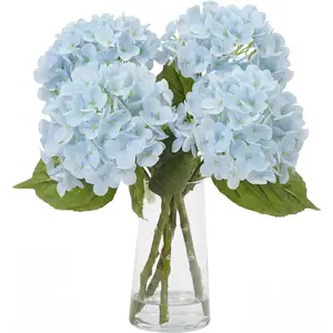XunYee 4 Pcs Hydrangea Artificial Flowers 20 Inch Blue Faux Hydrangea Flowers with Long Stem Realistic Fake Hydrangeas Arrangements Wedding Bouquet Table Centerpieces Home Indoor Decor