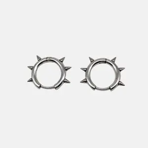 GTHIC Simple Punk Six Spike Stainless Steel Earrings Statement Jewelry for Men Women Daily Wear