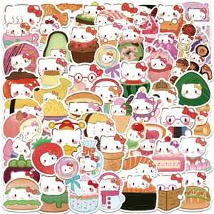 Hello Kitty 62pcs Cute Cartoon Stickers - Featuring Adorable Characters in Various Outfits & Food Themed Designs for Kids' Decor