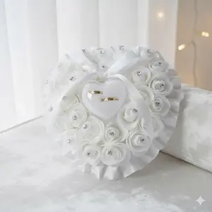 Romantic Wedding Ring Pillow & Rose Ring Box Set, Essential Ceremony Decor, Popular Wedding Gift & Ring Holder, Trending Wedding Season Must-Have