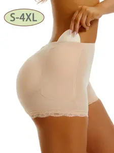 1 Count Women's Plain Contrast Lace High Waist Shapewear Shorts with Detachable Padded,Tight Fit Tummy Control Butt Lifting Shaper Shorts,Hip Pads Enhancer，Fake Ass Body Shaper， Women Buttocks Panties，Sizes S to 4XL