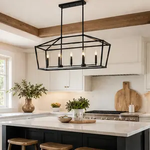 ARCH 5-Light Matte Black Metal Farmhouse Linear Kitchen Island Pendant Light Fixture, Industrial Dining Room Chandelier, Adjustable Height Hanging Ceiling Lamp for Living Room Bedroom Hallway Conference Room, E12 Base, 1000lm-5000lm Brightness