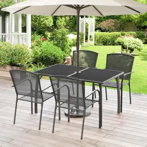 【2 packages arrived at different times】AECOJOY Metal Outdoor Table and Chairs Sets, Patio Dining Table Set for 4, 51" Dining Table with Umbrella Hole Rectangle Table and 4 Stackable Chairs, Patio Furniture Set for Outdoors