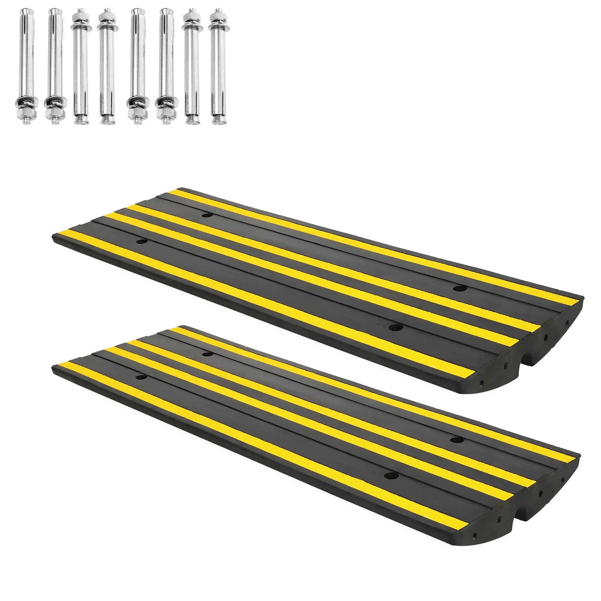GARVEE 2-Pack Rubber Curb Ramps, 48" Extra Wide Driveway Transition Ramps with Anti-Slip Surface & Anchor Bolts for Loading Dock, Garage, Sidewalk, Wheelchair