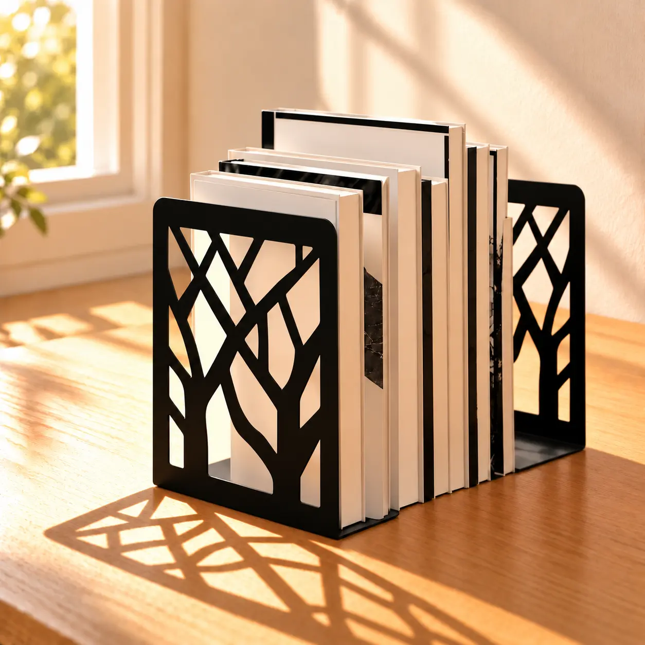 MaxGear Book Ends Tree Design Bookends for Shelves 7 x 4.7 x 3.5”,Metal Constructio,Heavy Duty,Non-Skid Pads,Scratch Resistant,Stable Support,Space Saving,2 Pieces,Bookcase Desktop Use