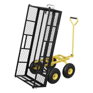 Garvee Heavy-Duty Steel Garden Cart with 900 lbs Capacity, Removable Sides, Converts to Flat Bed, Features 180° Swivel Handle and 10-Inch Wheels for Easy Maneuverability and Durable Outdoor Use