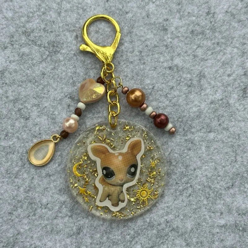 Adorable Deer Keychain with Gold Beads and Pearl Accents - Perfect for Keychains and Accessories